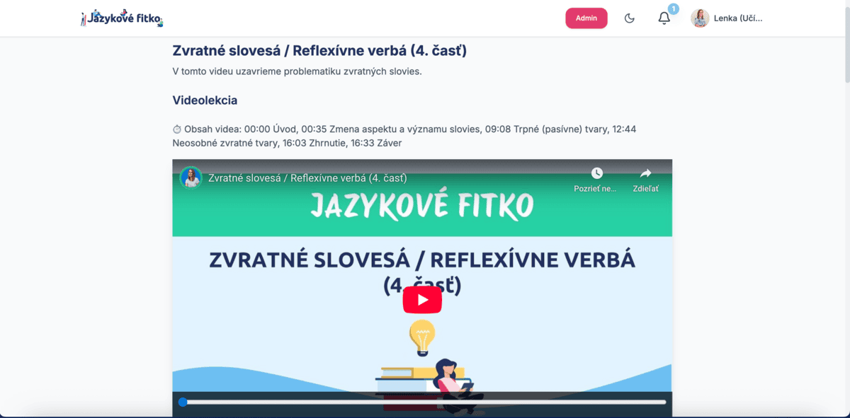 Webová aplikácia online klubu slovenčiny pre cudzincov jazykové fitko