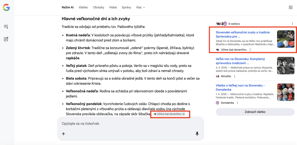 AI vyhľadávače a Učíme sa slovenčinu